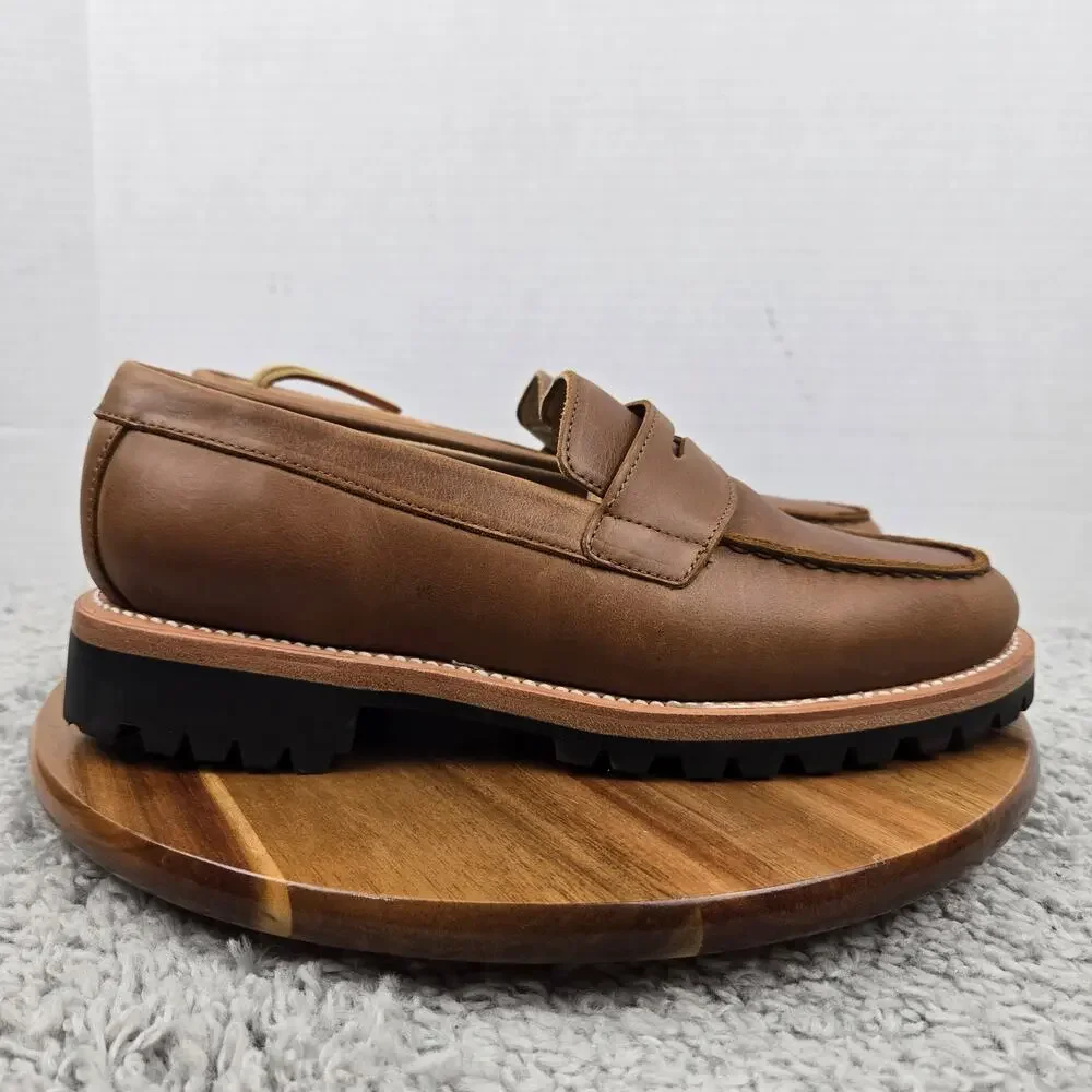 Rhodes Footwear Mens 10.5 Ashby Brown Leather Casual Daily Lug Sole Penny Loafer
